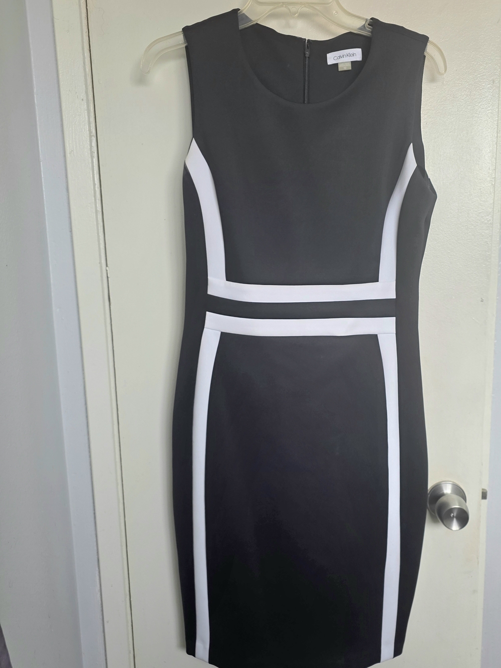 Calvin Klein Black Midi Dress with White Trim